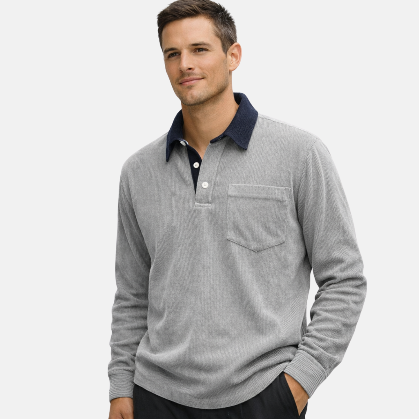 Men’s Cotton Corduroy Long Sleeve Polo Shirt