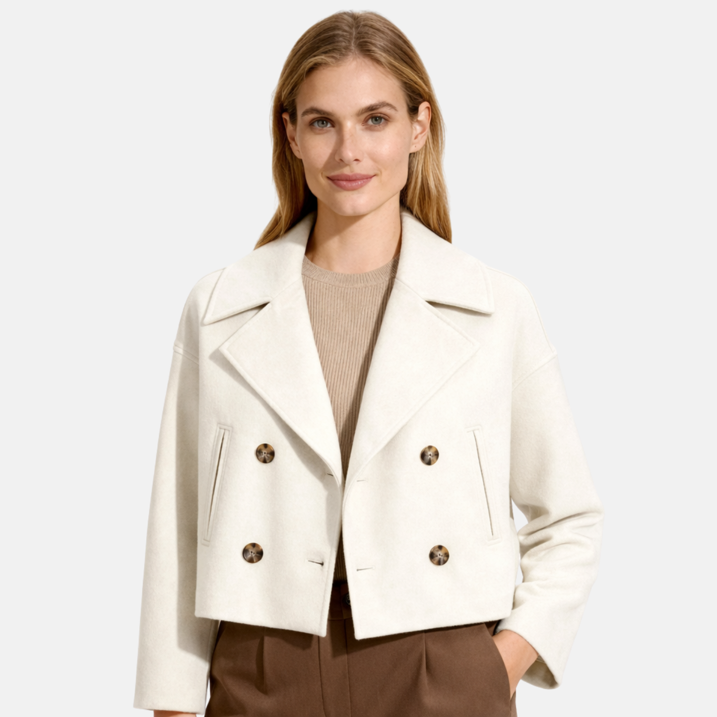 Women’s Cropped Wool Blend Coat Winter Tailored Outerwear