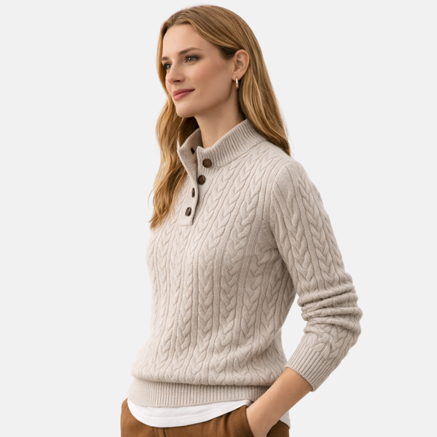 Women’s Cashmere Blend Cable Knit Button-Up Sweater