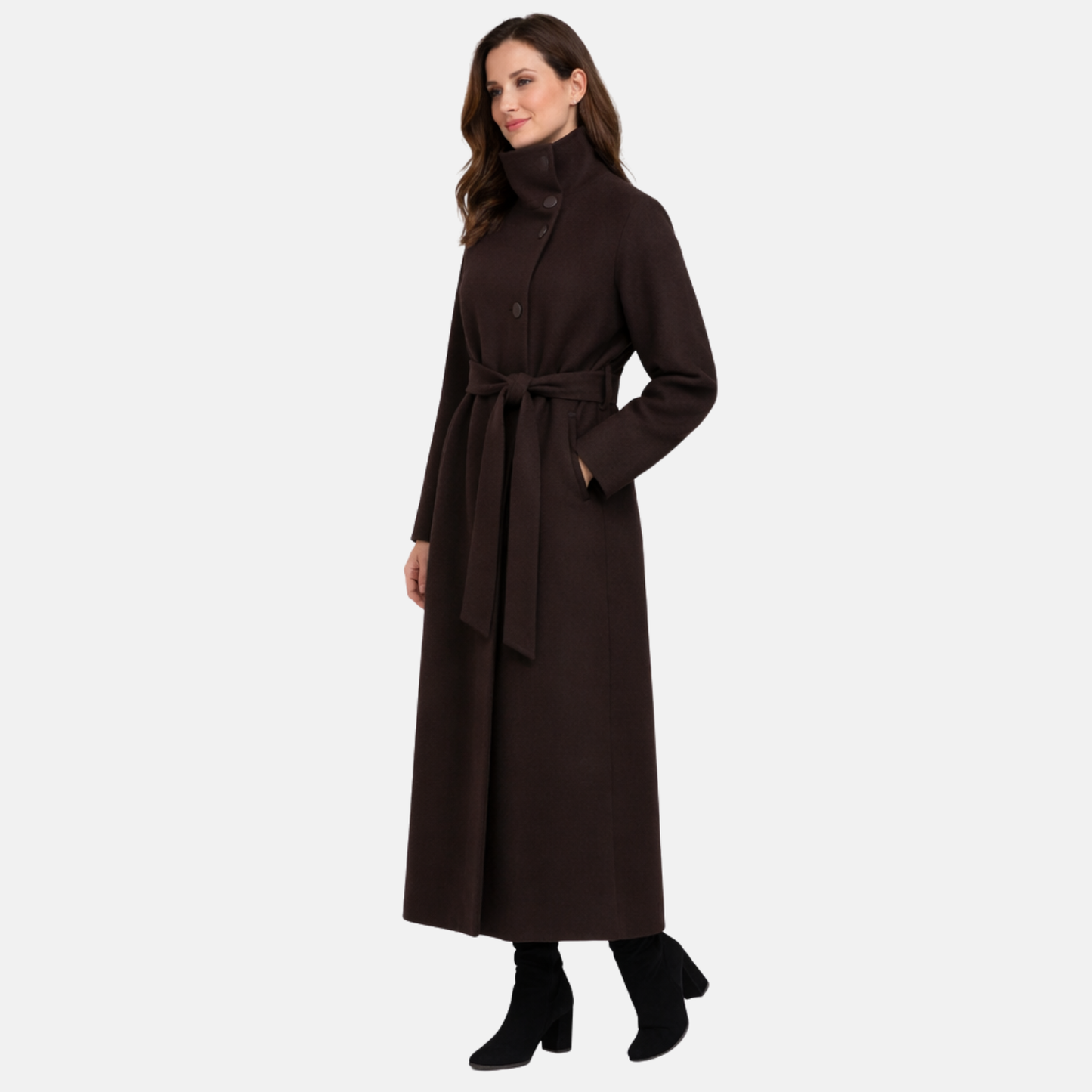 Women’s Long Winter Coat Polyester Structured Belted Outerwear