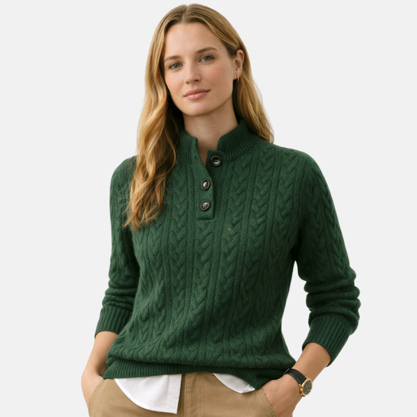 Women’s Cashmere Blend Cable Knit Button-Up Sweater
