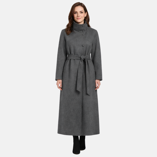 Women’s Long Winter Coat Polyester Structured Belted Outerwear