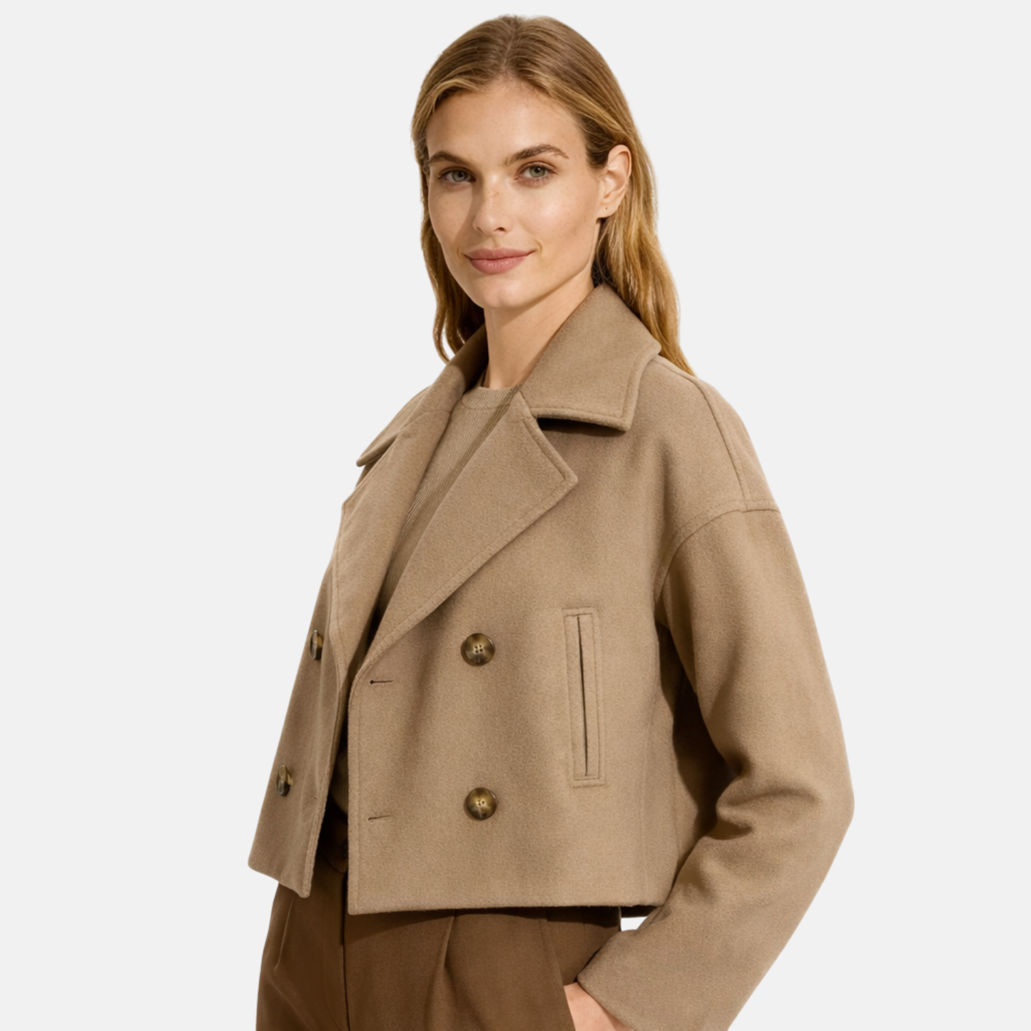 Women’s Cropped Wool Blend Coat Winter Tailored Outerwear