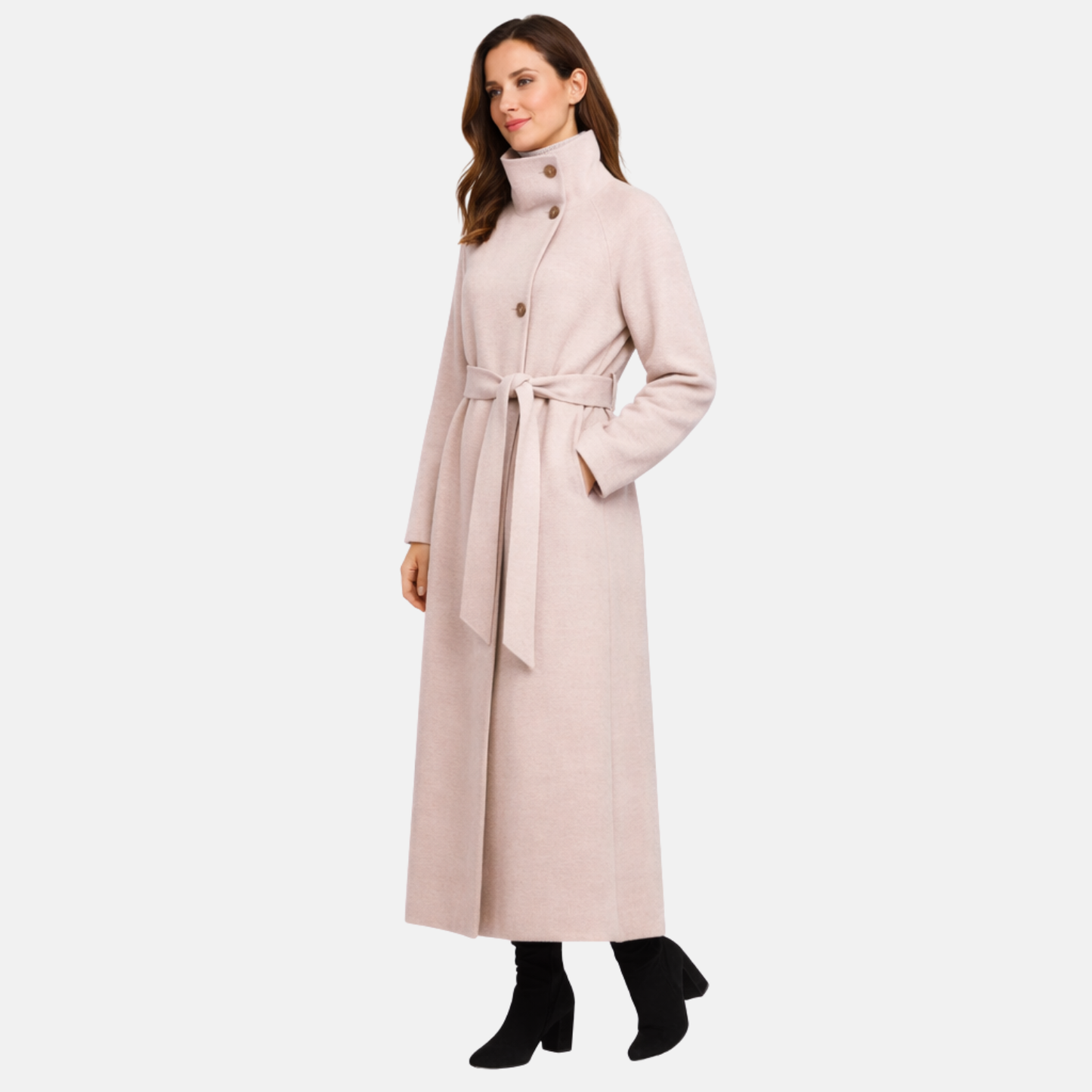 Women’s Long Winter Coat Polyester Structured Belted Outerwear