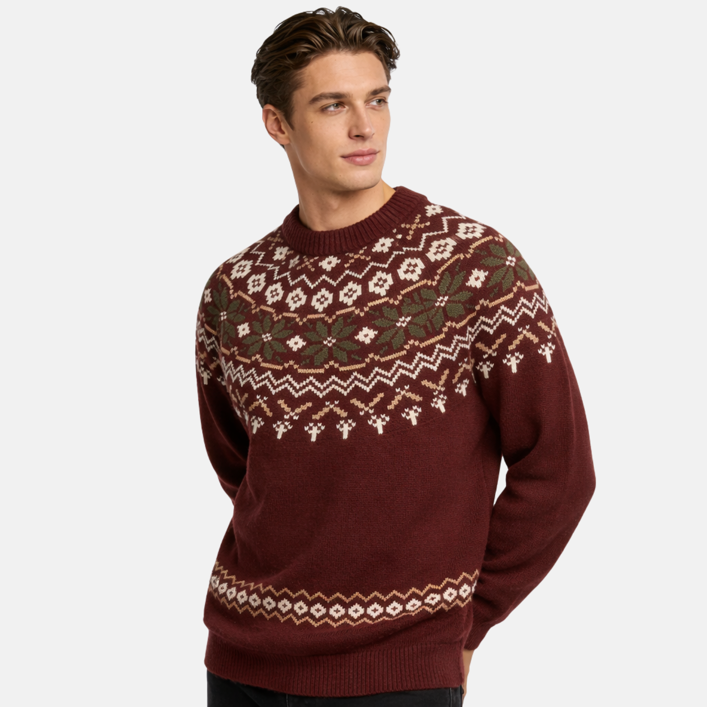 Men’s Crewneck Sweater Winter Wool Blend Knit Pullover