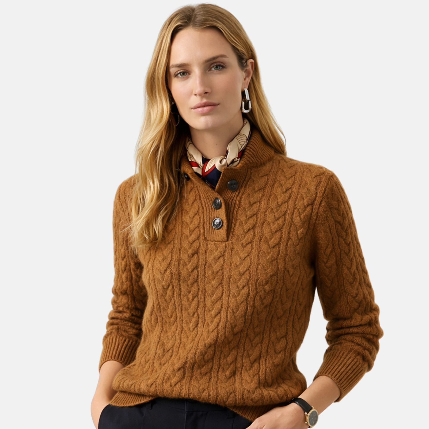 Women’s Cashmere Blend Cable Knit Button-Up Sweater