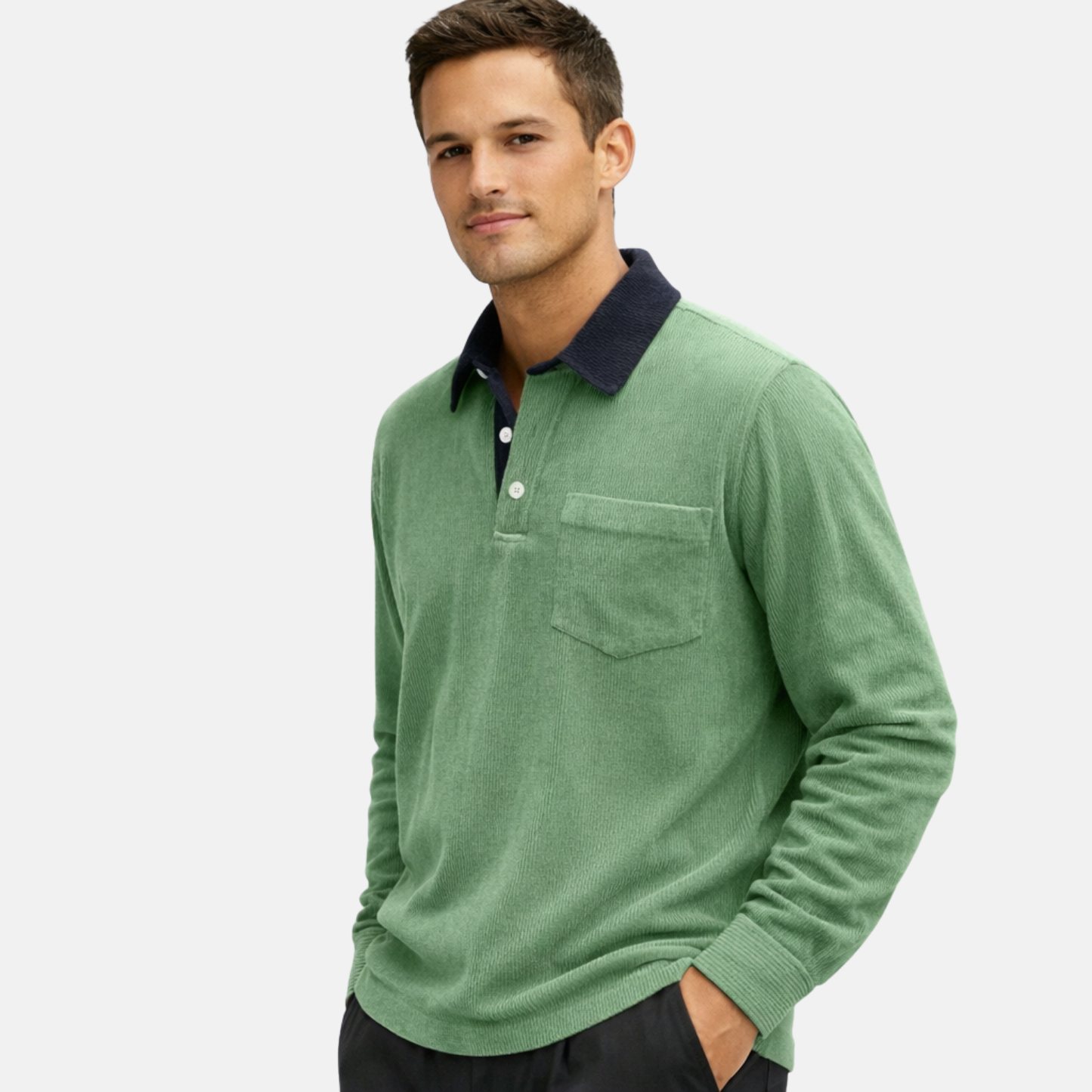 Men’s Cotton Corduroy Long Sleeve Polo Shirt