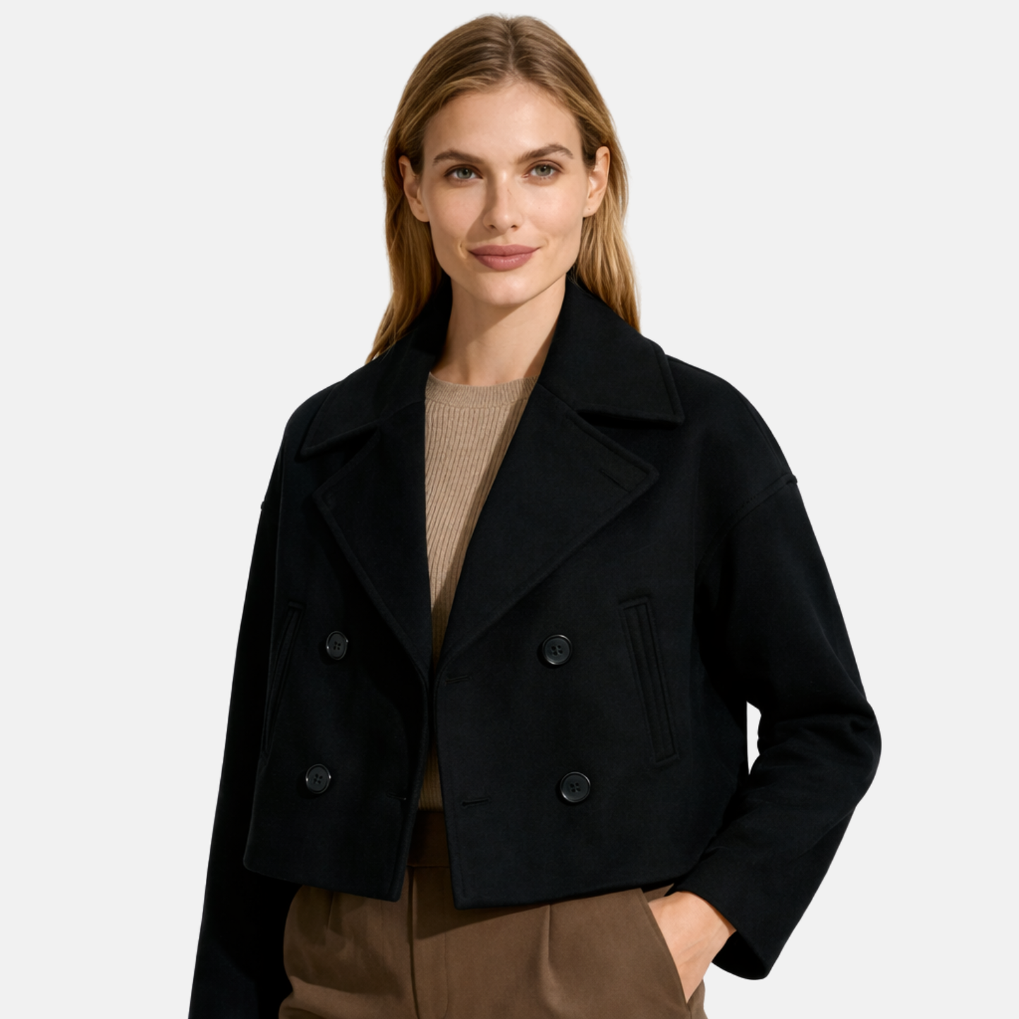 Women’s Cropped Wool Blend Coat Winter Tailored Outerwear