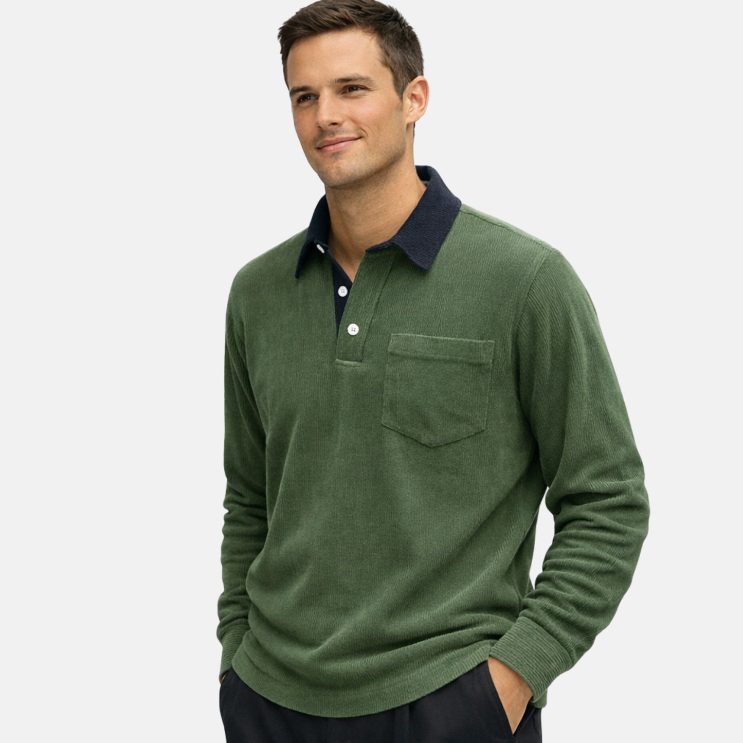 Men’s Cotton Corduroy Long Sleeve Polo Shirt