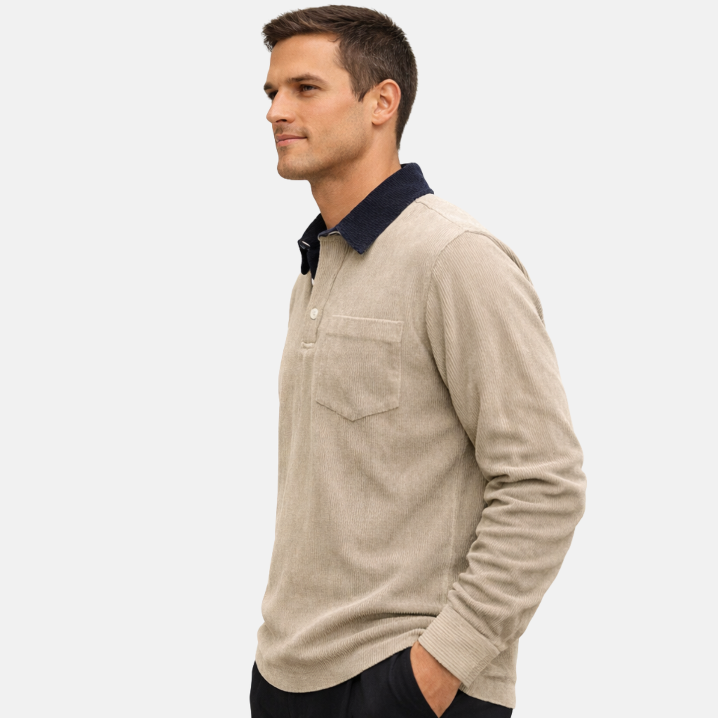 Men’s Cotton Corduroy Long Sleeve Polo Shirt