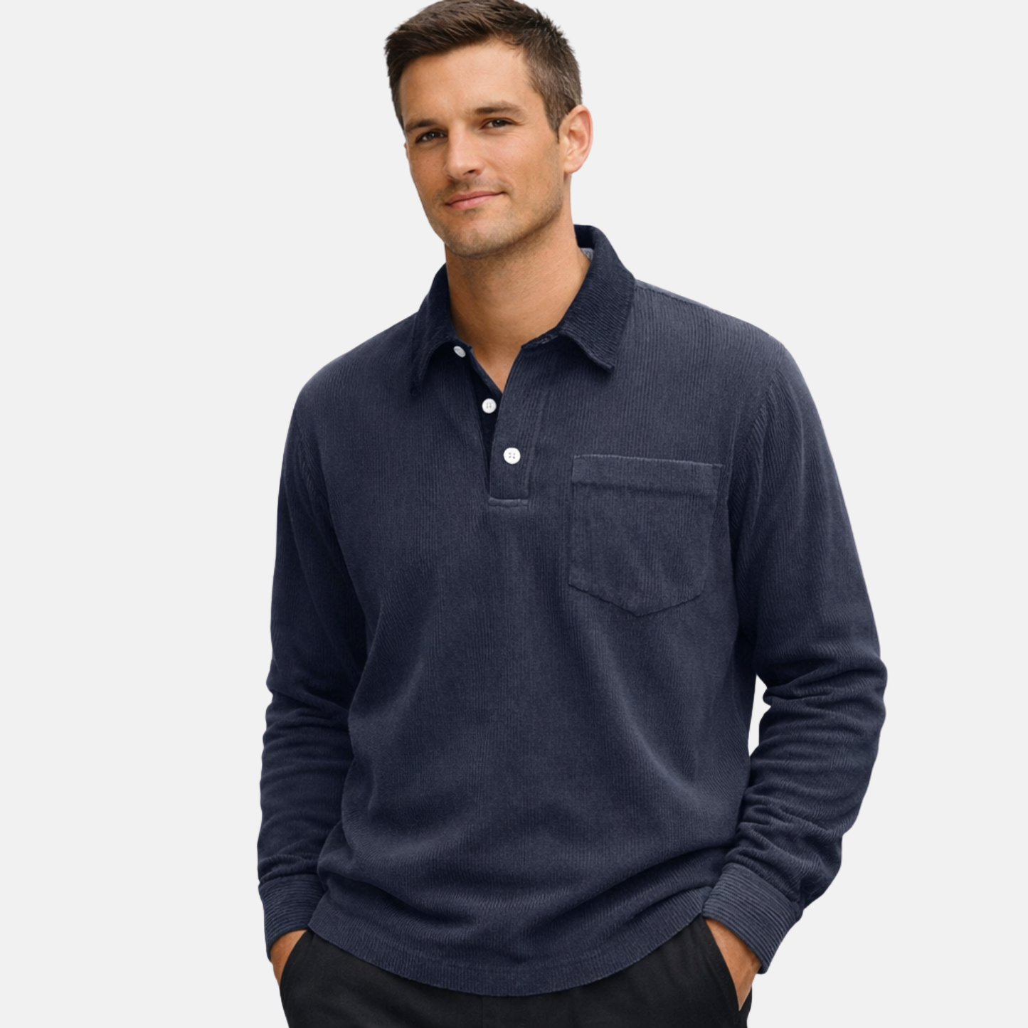 Men’s Cotton Corduroy Long Sleeve Polo Shirt
