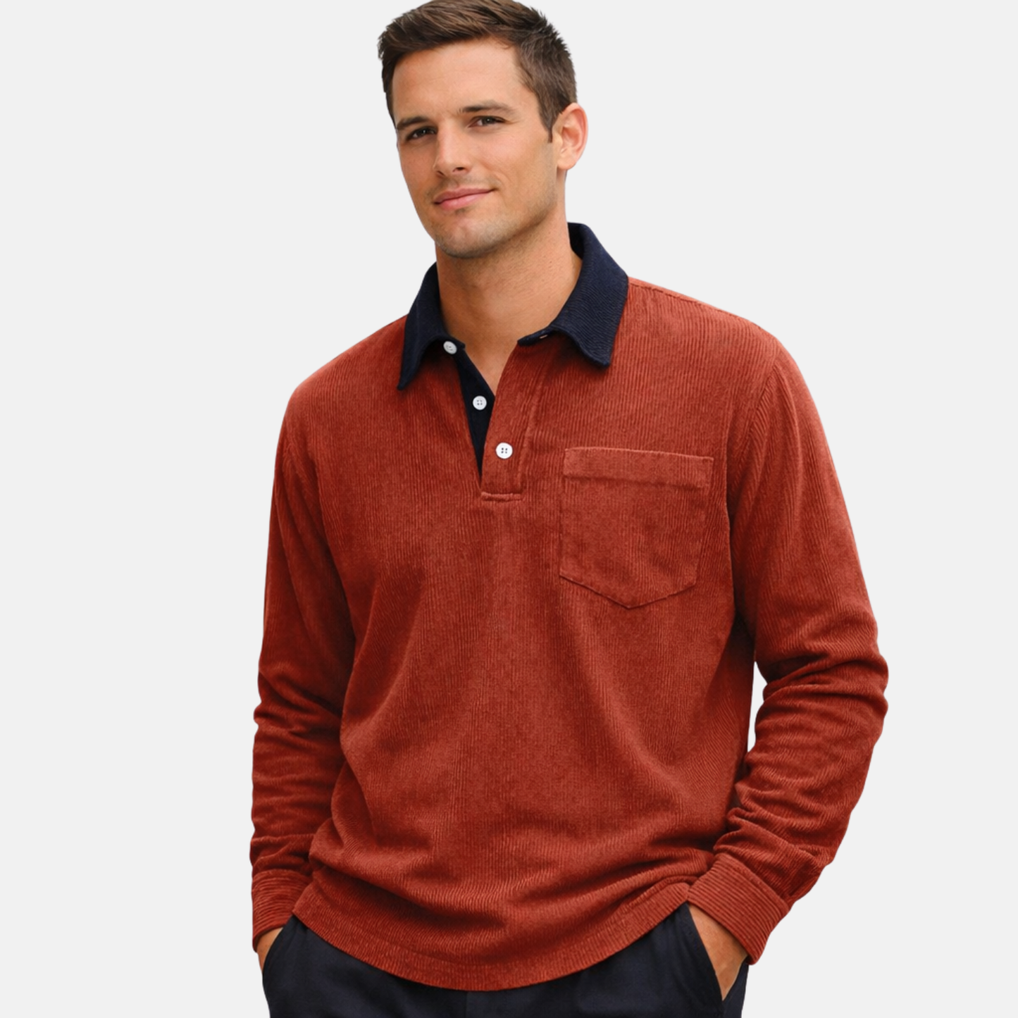 Men’s Cotton Corduroy Long Sleeve Polo Shirt
