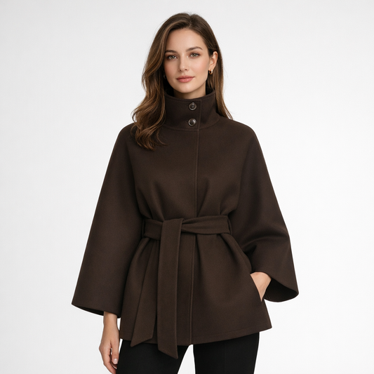 High Neck Wool Coat Winter Structured Belted Outerwear